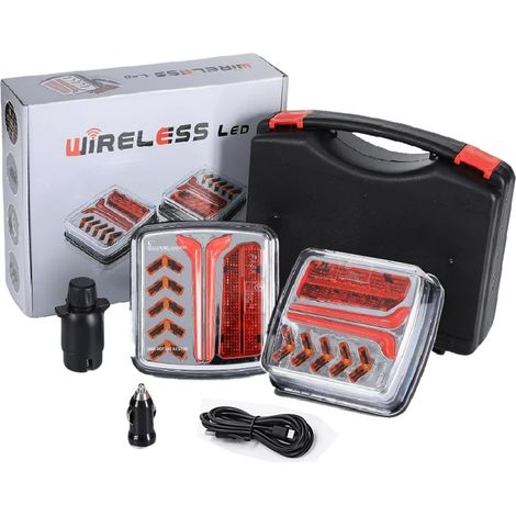 Kit de feux arrière sans fil avec socle magnétique, LED universelle 12–24 V à fixation magnétique, feux clignotants rechargeables homologués E57 pour la circulation routière, les camping-cars et les c (1/5)