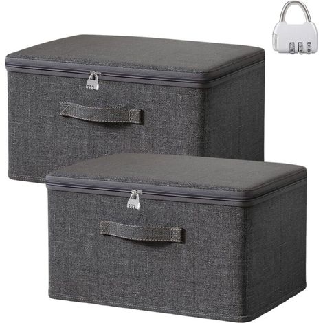 Stück Abschließbare Box, Aufbewahrungsbox mit Deckel Stoff, Stapelbare Faltbox, Abschließbare Kiste mit Griff, Box mit Zahlenschloss für Kleidung Süßigkeiten (S 30 x 20 x 14 cm) (1/5)