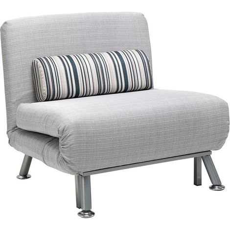POLTRONA LETTO IN FERRO E COTONE CON CUSCINO A RIGHE 75 X 70 X 75 CM GRIGIO (1/5)