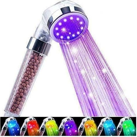 Pommeau de douche LED - Haute pression, économie d'eau, 7 jets de couleur, sans piles, pommeau de douche à main pour peau et cheveux secs (1,6 GPM) (1/5)