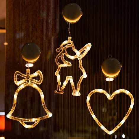 Guirlandes lumineuses décoratives LED sur le thème de Noël, guirlandes lumineuses à ventouses représentant le Père Noël vert, guirlandes pour fenêtres, guirlandes suspendues (1/5)