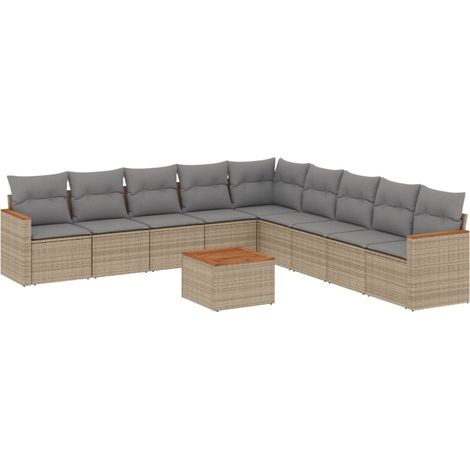 Salon de jardin avec coussins 10 pcs beige résine tressée (1/3)