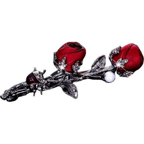 1 paquet de pinces à cheveux vintage en cristal rose, accessoire élégant en métal et strass (rouge) (1/3)
