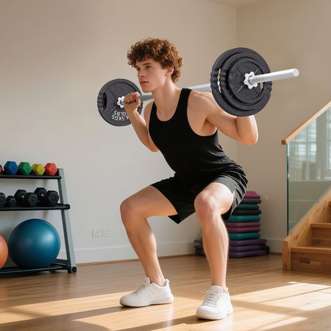 Kit de musculation 2 en 1 de 42 kg avec 14 disques, barre et haltères, acier, 180 x 24 x 24 cm, noir (1/5)