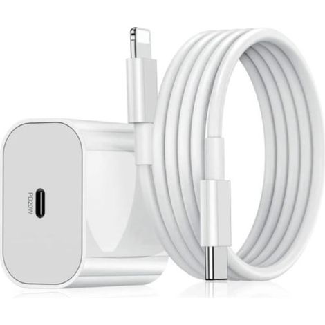 Chargeur rapide iPhone 20 W + câble de 2 m Blanc - 1 chargeur et 1 câble de charge de 2 m (1/4)