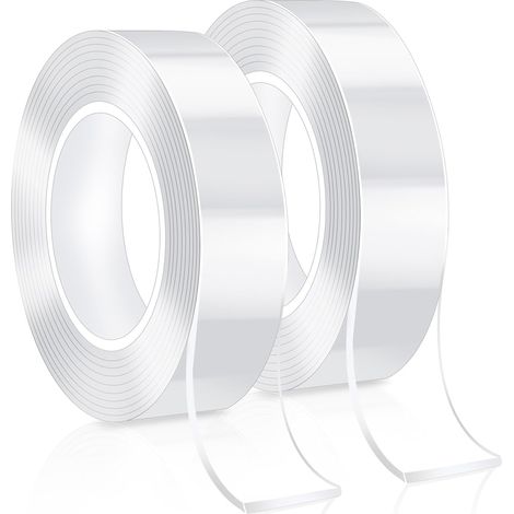 10m Ruban Adhésif Double Face Extra Fort Transparent, Double Face Réutilisable Lavable, Multifonctionnel Ruban adhésif Pour Tapis/Photo/Décoration (1/5)