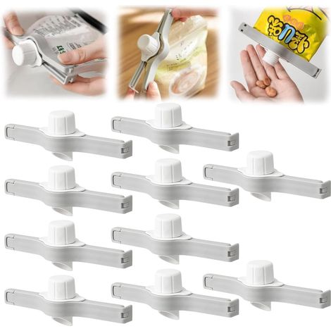 Lot de 10 sacs alimentaires Tjenger, fermeture avec système anti-déchets Bec, clip de fermeture, pour la conservation des aliments au bureau et à la maison. (1/5)