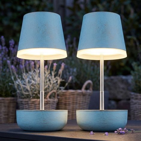2x LED Außentischleuchte Tischleuchte Gartenleuchte Solar Blau Edelstahl IP44 (1/5)