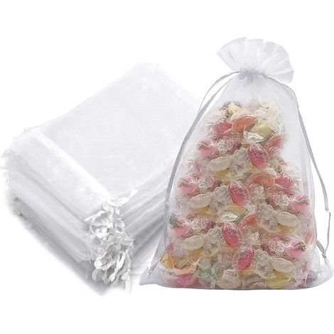 Sacchetti in organza - Sacchetti regalo per gioielli - Confezione regalo - Set da 30 pezzi - 20 x 30 cm - Bianco