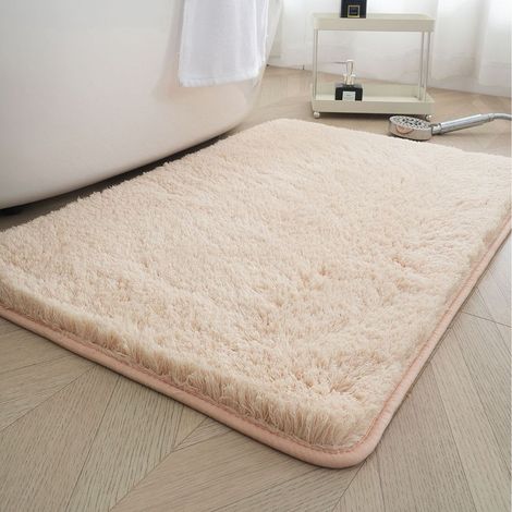 Tapis de bain en polaire d'agneau épaisse, couleur unie, paillasson absorbant simple, tapis mural pour l'entrée du salon et de la chambre - 60 x 90 cm