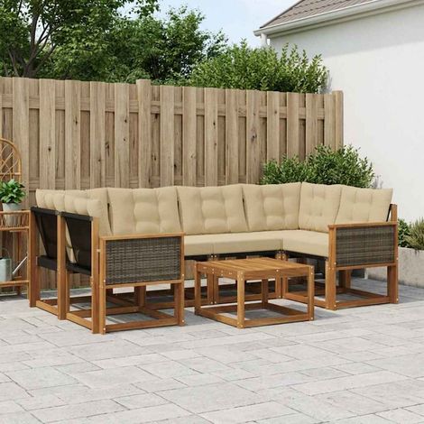 vidaXL Ensemble de canapés d'extérieur 7 pc Naturel et Beige (1/5)
