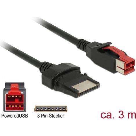 Delock Cable PoweredUSB macho 24 V  8 pin macho 3 m para impresoras y terminales de punto de venta