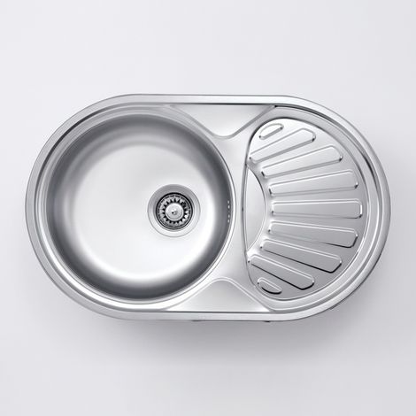 Lavello cucina tondo a incasso in acciaio inox con 1 vasca e gocciolatoio 77x48 cm finitura inox - Siwi