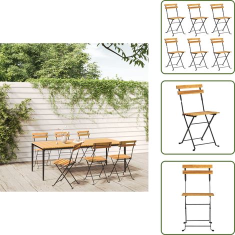 The Living Store Chaises pliables de jardin lot de 6 Acier bois d'acacia massif - Chaise pliante (1/5)