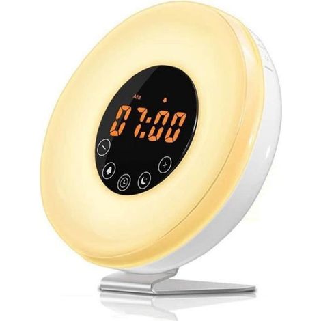 Réveil Lumière, GLIME Lampe Réveil Veilleuse Lumière RGB LED Câble USB Tactile Contrôle Multi-Mode Sunrise/Sunset/Snooze/Radio FM (1/3)