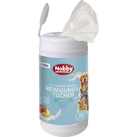 Nobby – Lingettes nettoyantes universelles pour animaux – 20 x 15 cm, boîte distributrice de 50 lingettes (1/2)