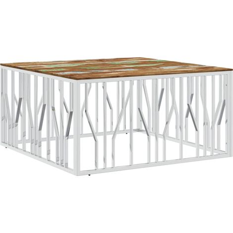 Table basse Table de salon Table de café argenté acier inoxydable/bois massif récupération (1/5)