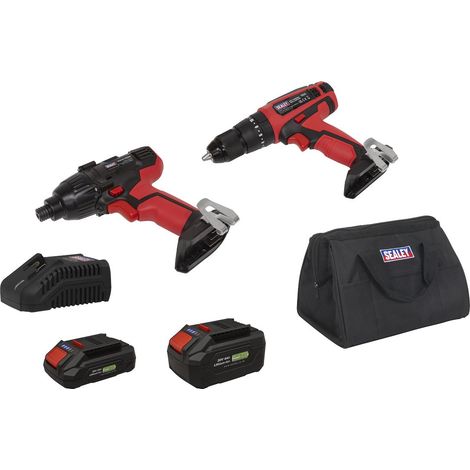 Sealey CP20VDDCOMBOEU 2 x SV20 Cordless Power EU Tool Kit 20V Euro Plug 2 Batteries