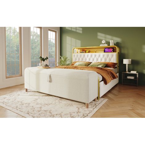 Panca fondo letto con contenitore 175 cm, vano idraulico, beige HAVRYA (1/5)