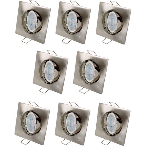 Lot de 8 Spot led carré 230v alu brossé 38° led blanc chaud (1/5)