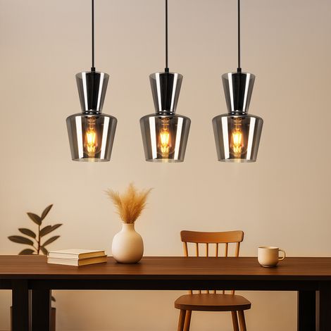 GBLY Pendelleuchte Esstisch Küchenlampe Hängend - Hängelampe Wohnzimmer E27 Esstischlampe Rauchgrau Hängeleuchte 3 Flammig Glas Vintage Pendellampe Retro Esszimmer für Küche(ohne Leuchtmittel)
