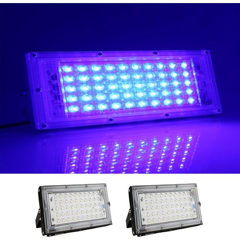 Lot de 2 projecteurs d'extérieur 50 W LED Violet étanche IP66 pour cour,jardin,garage,pelouse,cour [Classe énergétique E] (1/5)