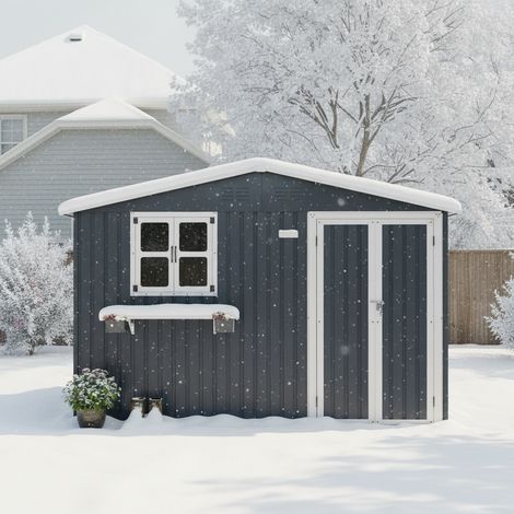 Abri de jardin métal galvanisé 295x243 cm anthracite - Portes verrouillables fenêtres avec barres à fleurs - Gris anthracite (1/5)