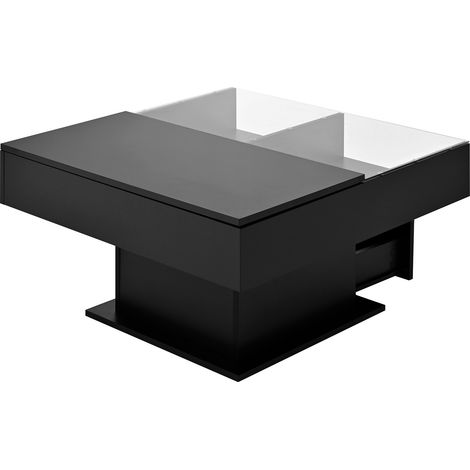 Mesa de centro elevable con LED, altura regulable y almacenaje 78 x 78 cm negra HOMVRA (1/5)