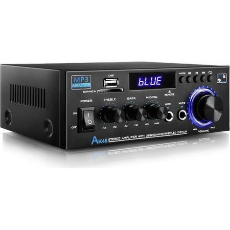 Amplificateur audio, amplificateur Hi-Fi, amplificateur stéréo 2 canaux 80 W, Bluetooth 5.0, 12-240 V, écran LCD, radio FM portable, entrée carte SD/USB, pour la maison ou la voiture (1/4)
