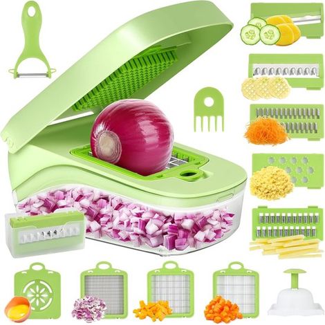 Mandolina, Picadora de verduras, Cortador en dados, Cortador de cocina tipo mandolina, Cortador multiusos, Cortador de cebollas (1/5)