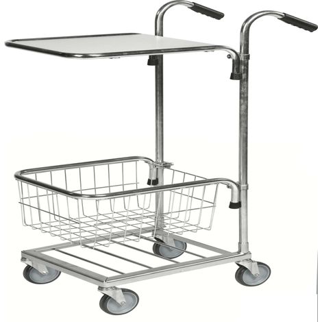 Mini carrello con ripiano regolabile e freno, Elettro galvanizzato / Bianco