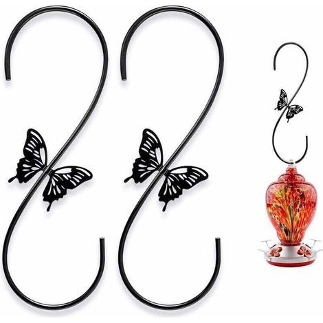 Set mit 2 Metallhaken für Vogelfutterhäuschen – 30,5 cm – mit Schmetterlingsmotiv – zum Aufhängen von Vogelfutterhäuschen, Windspielen und Laternen – Schwarz (1/4)