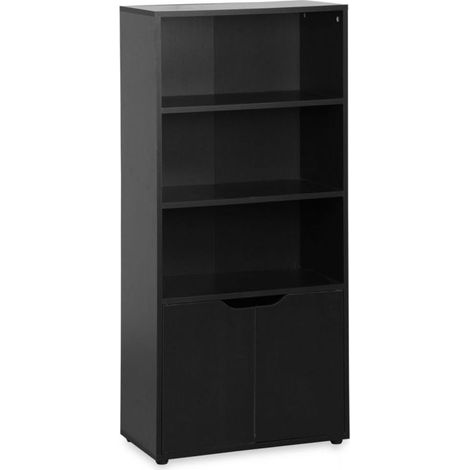 Bibliothèque - JUANIO - 59 x 29 x 120 cm - 4 étagères - 2 portes - Noir (1/4)