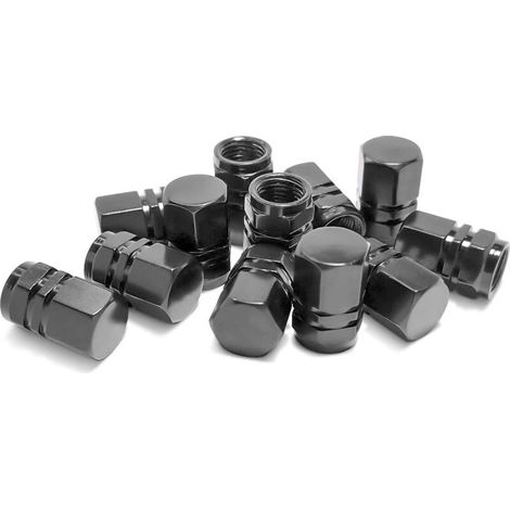 12 Pièces Couvercle Poussière Valve Pneu, Capuchon de Valve Autos en Aluminium, Couvre-Valve Universel pour Voitures, Camions, Motos, Cache-Poussière de Roue de Voitures(Noir) (1/5)