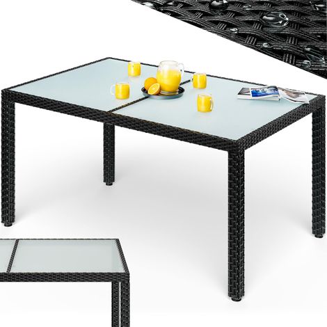 CASARIA® Gartentisch Wetterfest 150x90x75cm Polyrattan Höhenverstellbar 5mm Sicherheitsglas Garten Terrasse Esstisch Outdoor Tisch Gartenmöbel Schwarz