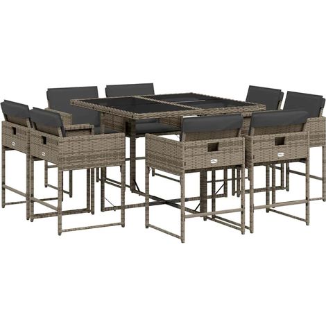 Maison Exclusive - 9-tlg. Garten-Essgruppe mit Kissen Grau Poly R