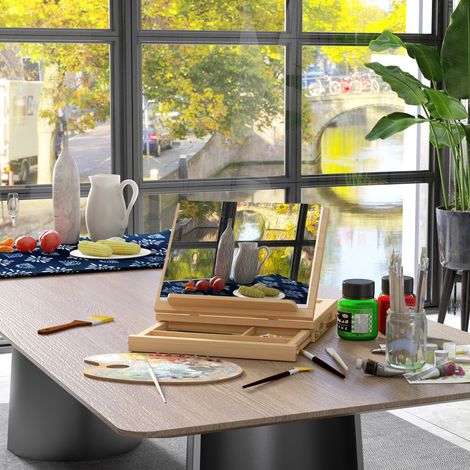 Chevalet Table Pliant Boîte Peinture Tiroir Hauteur Réglable Bois Naturelle 33,5x26x26cm
