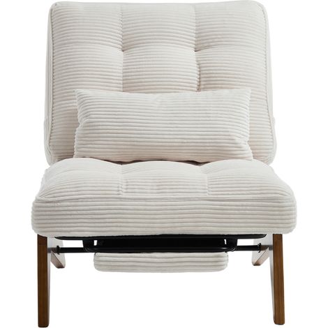Fauteuil relax inclinable en velours côtelé beige avec coussin lombaire et pieds en bois pour salon, chambre ou bureau, CHICFURN (1/5)