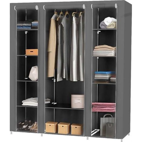 Armoire Penderie Gris - Portable Storage Modulable - Meuble Étagères de Rangement DIY pour Vêtements (1/4)