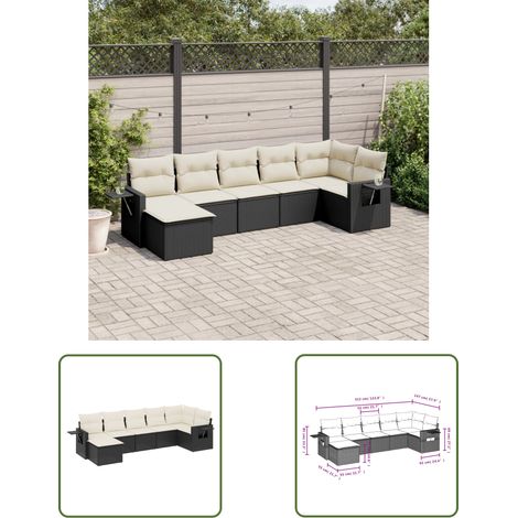 The Living Store Salon de jardin 7 pcs avec coussins noir résine tressée - Ensemble Salon De Jardin - Meuble Extérieur - Salon De Jardin Design - Résine Tressée - Rotin Synthétique (1/3)
