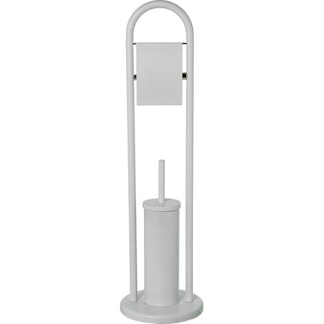 Porta Rotolo con Scopino Bagno 19x19x74 cm Acciaio Peraga Home