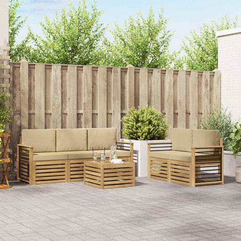 vidaXL Outdoor-Sofagarnitur 6 Stk. Weiß und Beige Polyester (1/5)