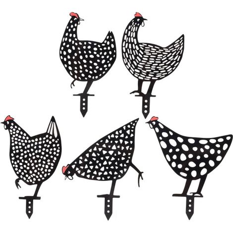 Jeffergarden Piquets noirs en acrylique ajourés, Silhouette de coq, Style assorti, détails riches, pour jardin, arrière-cour, sentier, 5 pièces (1/5)