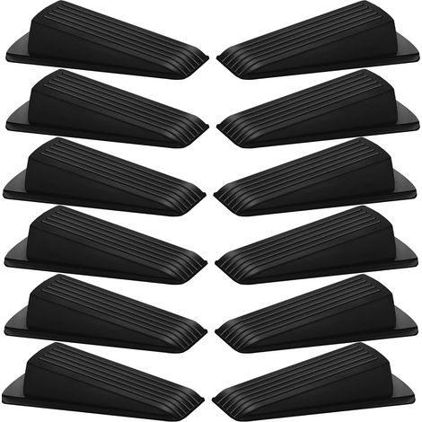 12 Pack Door Stoppers for Bottom of Door Rubber Door Stop Wedge Sturdy Stackable Door Stops for Floor Wall Carpet Heavy Duty Door, Black (1/5)