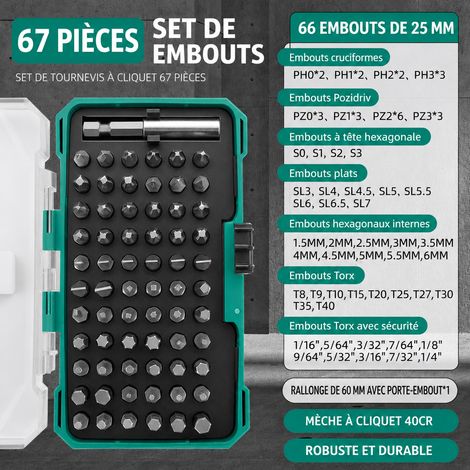 Coffret magique d'embouts de vissage 67 pièces Édition Roi 2 acier 40Cr tige 6,3 mm 45 × 30 × 12 cm 494 g – Livraison gratuite