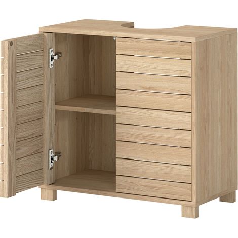 Levede Bathroom Under Sink Cabinet Basin Storage Cupboard 2 Door Oak Vanity Unit (1/5)