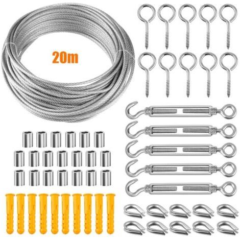 Befestigungsset für Sonnensegel, Hardware-Kit für Sonnensegel mit 20 m Drahtseil, Edelstahl-Befestigungsset für Sonnensegel für den Garten (1/5)