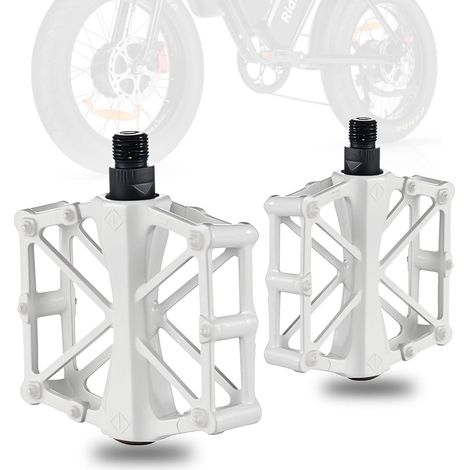 Weiße Pedale, Fahrradpedale für E-Bike, leichtes Aluminium-Flachpedal mit rutschfesten Noppen, langlebiges Flachpedal für E-Bike