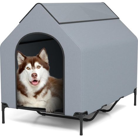 GOPLUS 2 en 1 Niche Surélevée pour Chien, Tente pour Chien Résistant aux Intempéries avec Fenêtres Ventilées, Lit en Tissu Maillé, pour Intérieur Extérieur (L) (1/5)