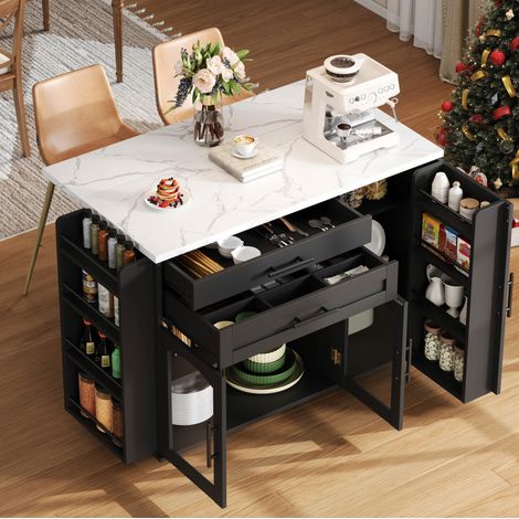 Meuble de cuisine mobile avec plan rabattable 120 x 45/70 x 88,4 cm noir DESVIAE (1/5)